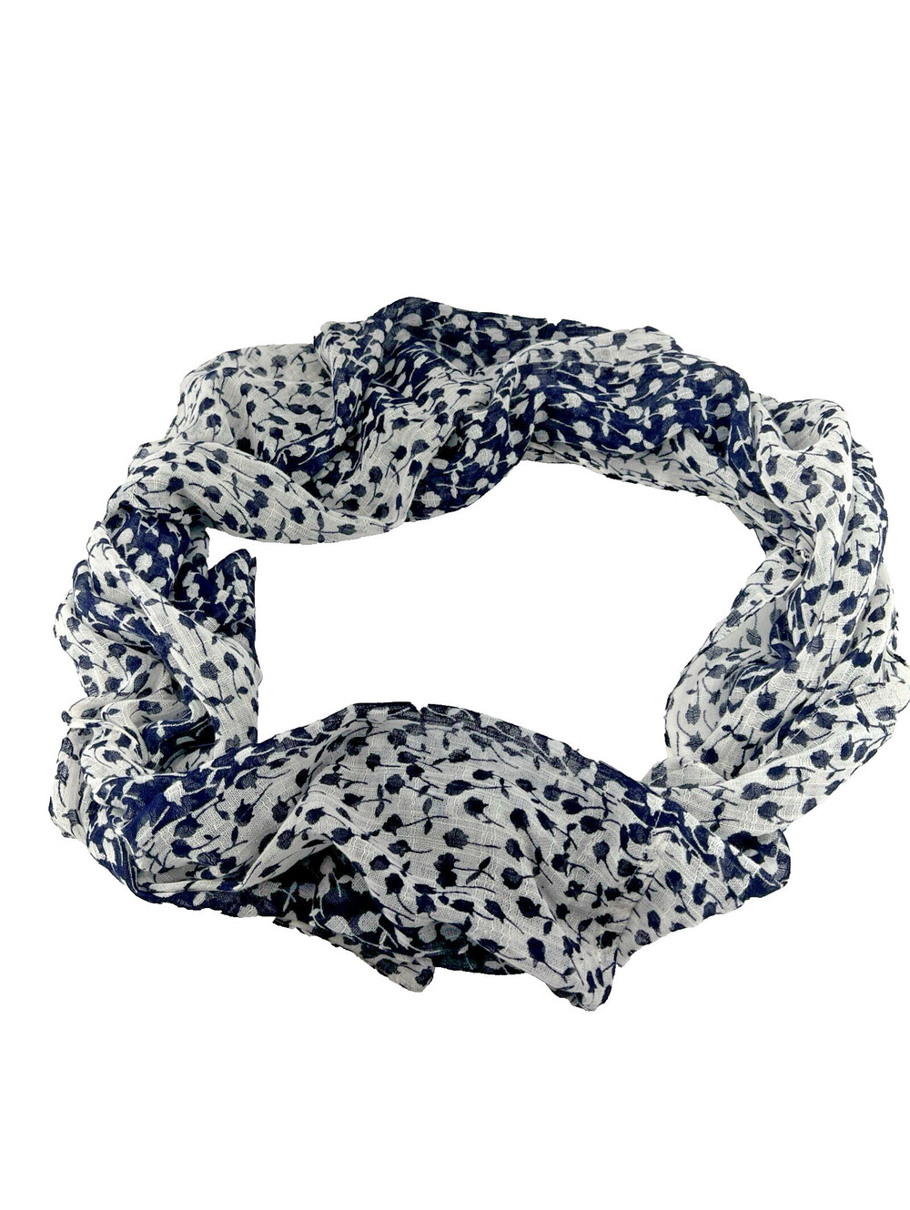 NWT Talbots Infinity Scarf Navy Blue/Ivory Flowers Cotton Floral Gauze 24 x 67